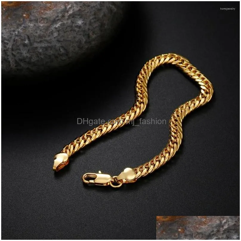 link bracelets 6mm geometry chain 18k gold plated 925 stamp silver color for women men fashion wedding christmas gifts jewelry
