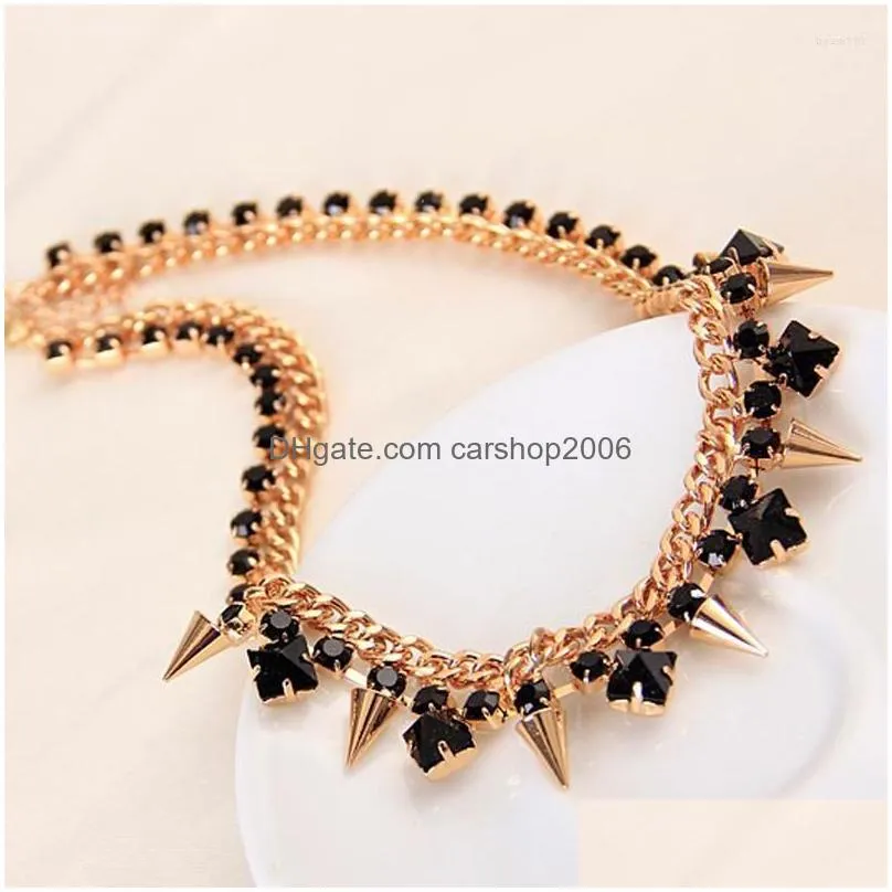 choker yfjewe punk fashion jewelry for women black rhinstone crystal gold color necklace chain rivets party accessories n029