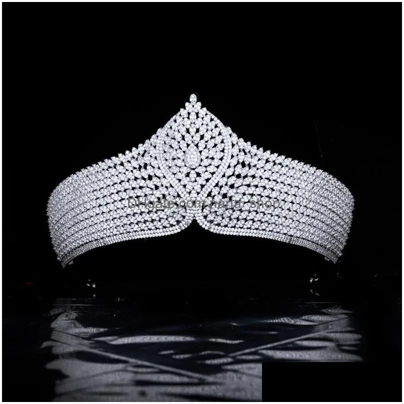 hair clips myfeivo luxury full zircon large crown for bridal wedding elegant bridesmaid diadem women accessory hq0585