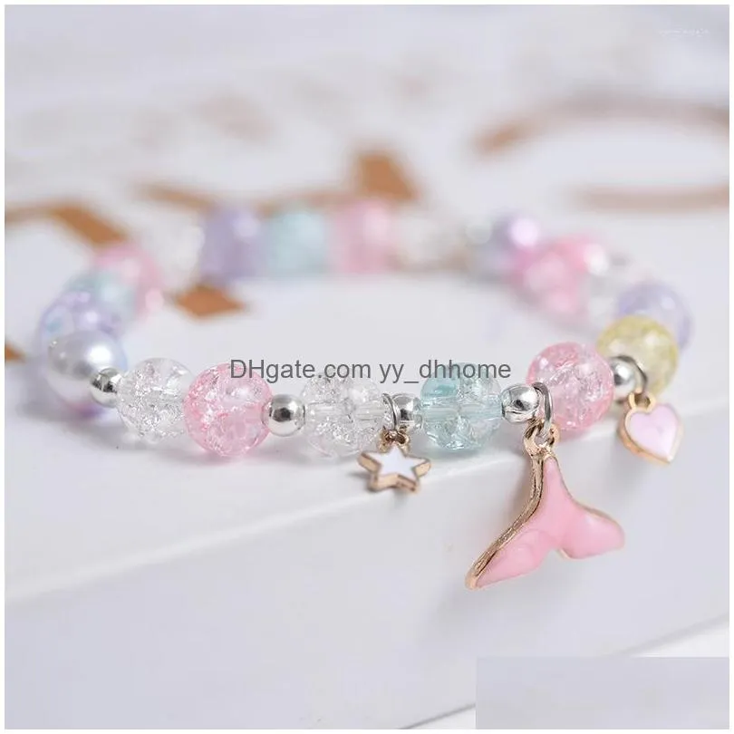 strand pink crystal beaded female small strawberry color cartoon bracelet women student friend jewelry gift glass