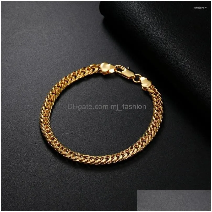 link bracelets 6mm geometry chain 18k gold plated 925 stamp silver color for women men fashion wedding christmas gifts jewelry