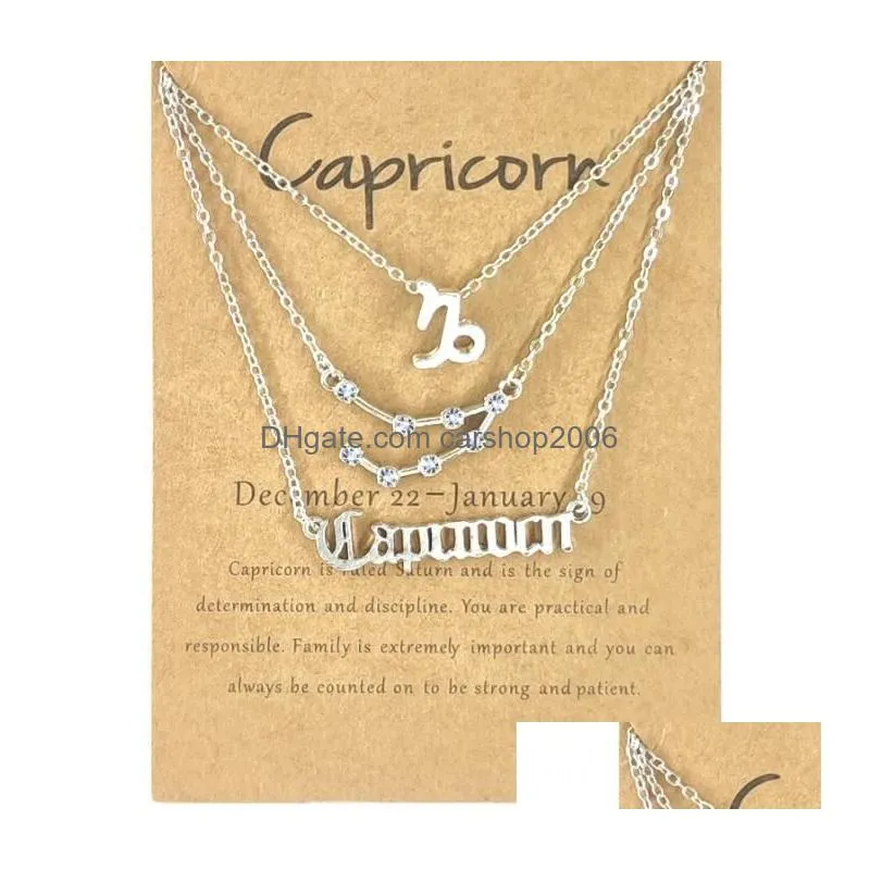 3pcs 12 constellation pendant necklace astrology horoscope old english zodiac sign necklaces jewellry with message card for women girls