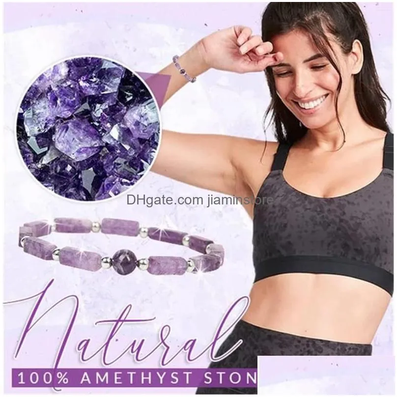 strand energy natural amethyst bracelet healing quartz purple crystal stone women jewelry male bangle stretch cure yoga relief