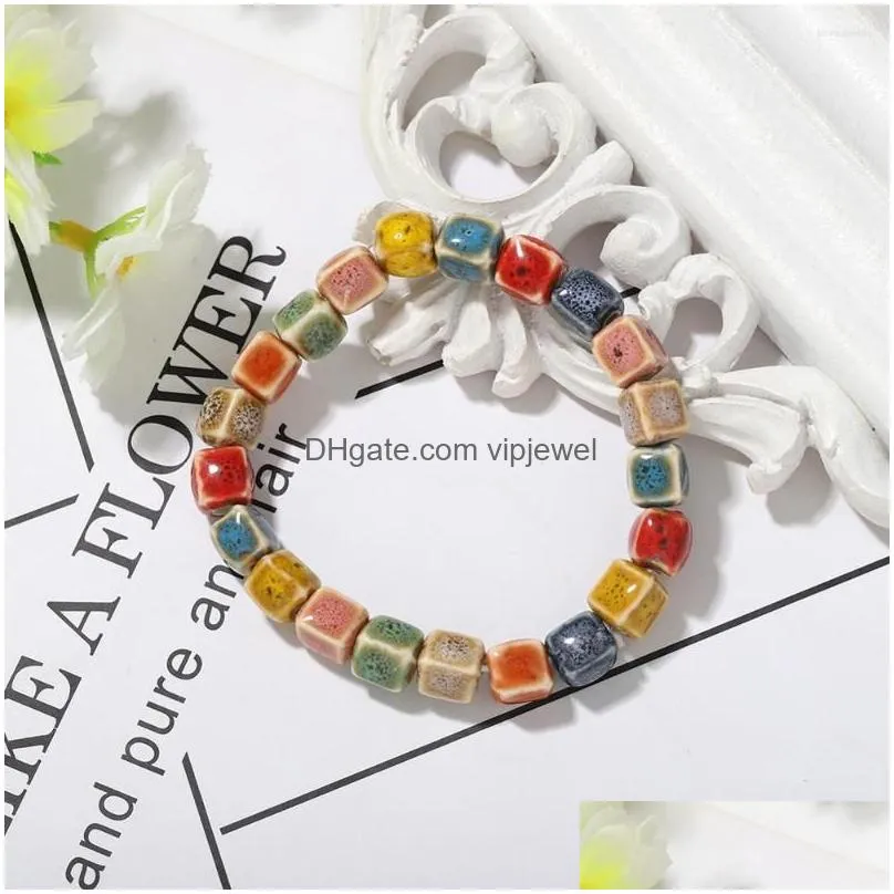 strand dvacaman bohemian leopard beads volcanic rock flower glaze bracelet for women trendy handmade ceramic jewelry wholesale