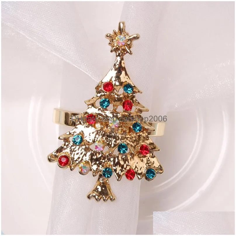 fashion christmas napkin rings alloy cartoon bell snowflake elk el decoration diamond napkins holders