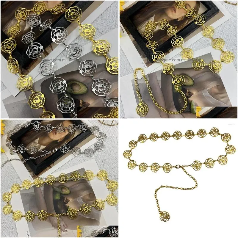 belts metal waist chain female golden silver camellia belt clothing darment dress decorative accessory jewelry