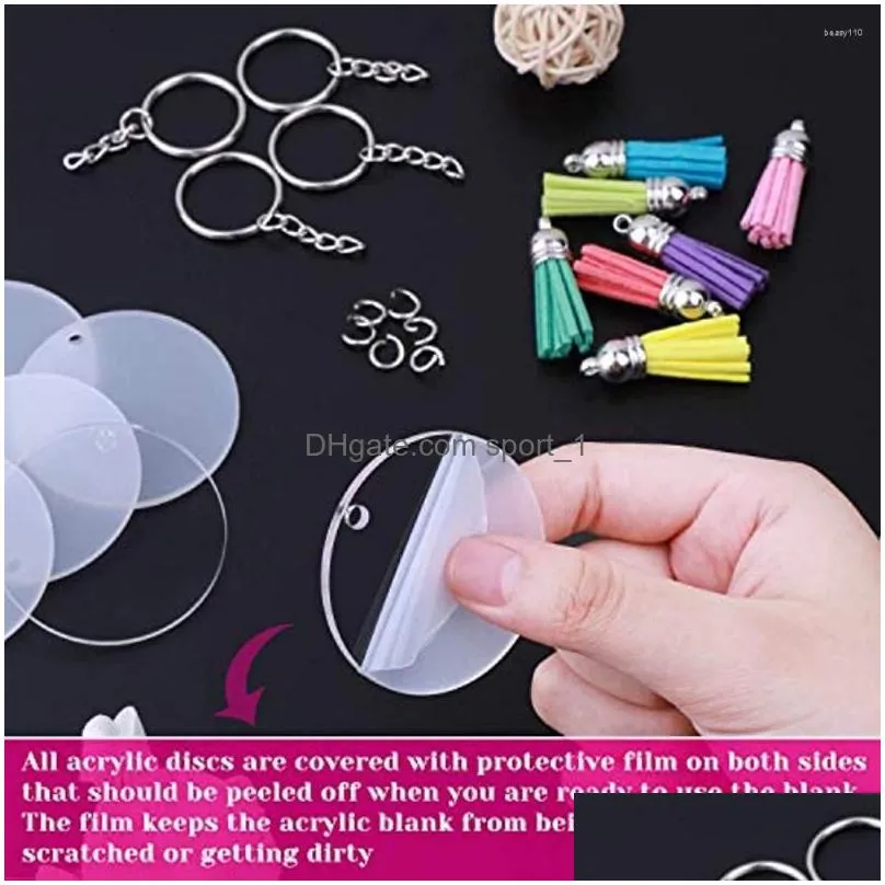 keychains 150pcs kit clear acrylic blanks keychain clips rings jump tassels for crafting vinyl projects diy gift