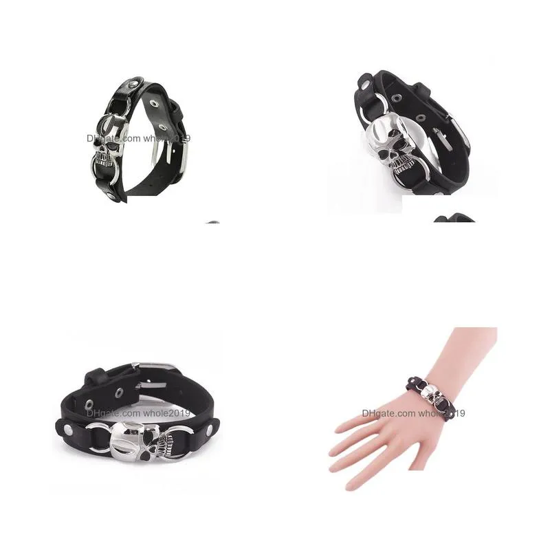 wholesalemens fashion faux leather bracelet punk cuff skull wristband jewelry charms store 50
