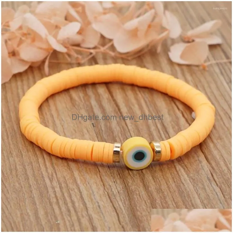 strand 6mm mixed demon eye polymer clay bracelet for women adjustable elastic soft pottery female gift friend couple