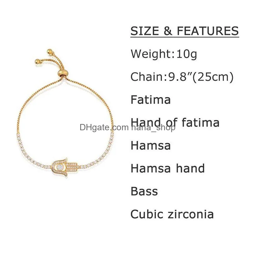 wholesale ocesrio paved zircon hamsa bracelet silver charm hand of fatima adjustable women fashion jewelry brtk45