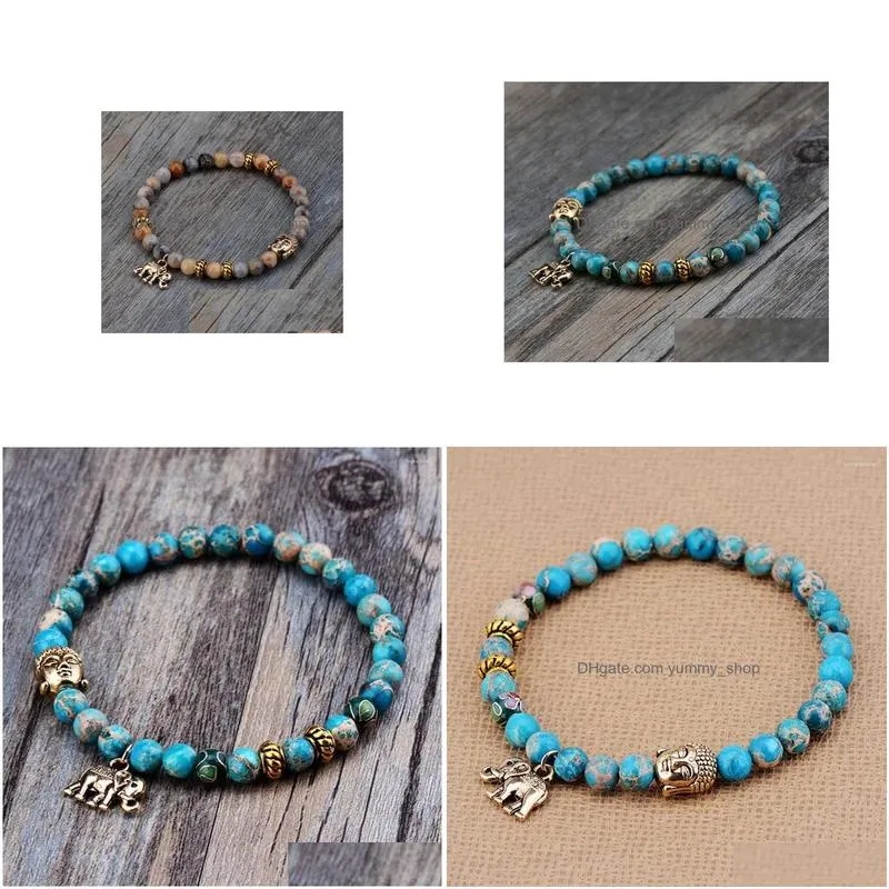 strand 6mm natural stone buddha and elephant bead bracelets tibetan elastic bracelet handmade friends