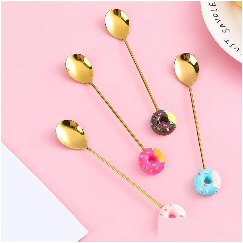 stainless steel donut handle dessert spoons fork cake salad fruit fork stirring spoon mixingspoon coffeespoon teaspoon ice cream scoop flatware