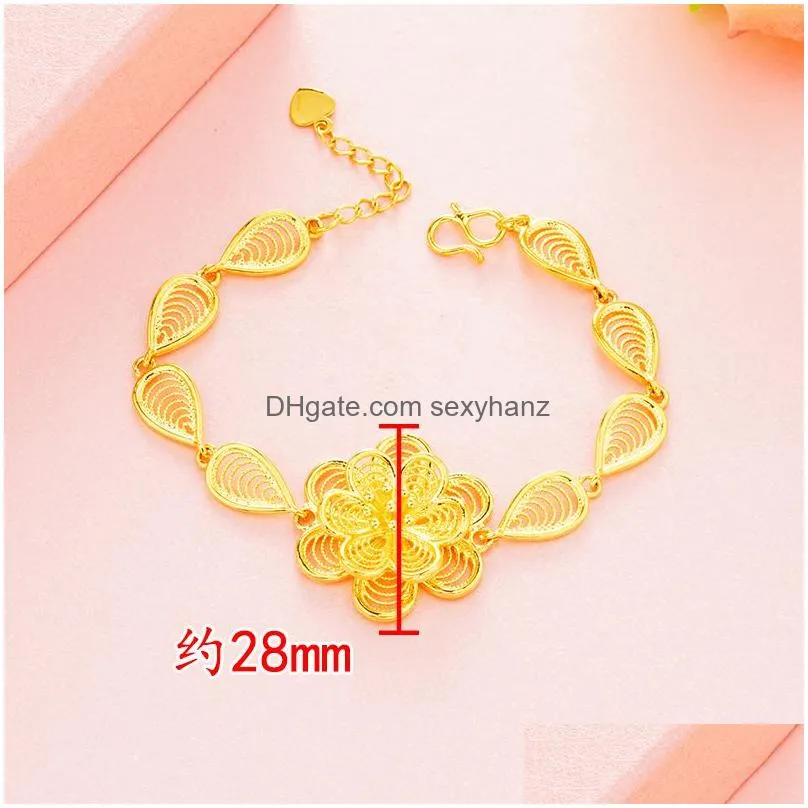 link bracelets 24k gold plated rose flower bracelet ethnic hand jewelry girl chd21133