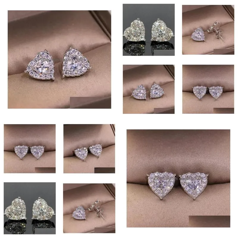 925 sterling silver stud girl pear cut white topaz cz diamond simple fine party women wedding heart stud earring gift