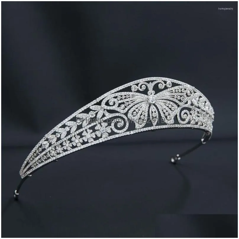 hair clips cubic zirconia butterfly tiara for wedding crystal princess tiaras crown bride jewelry ch10359
