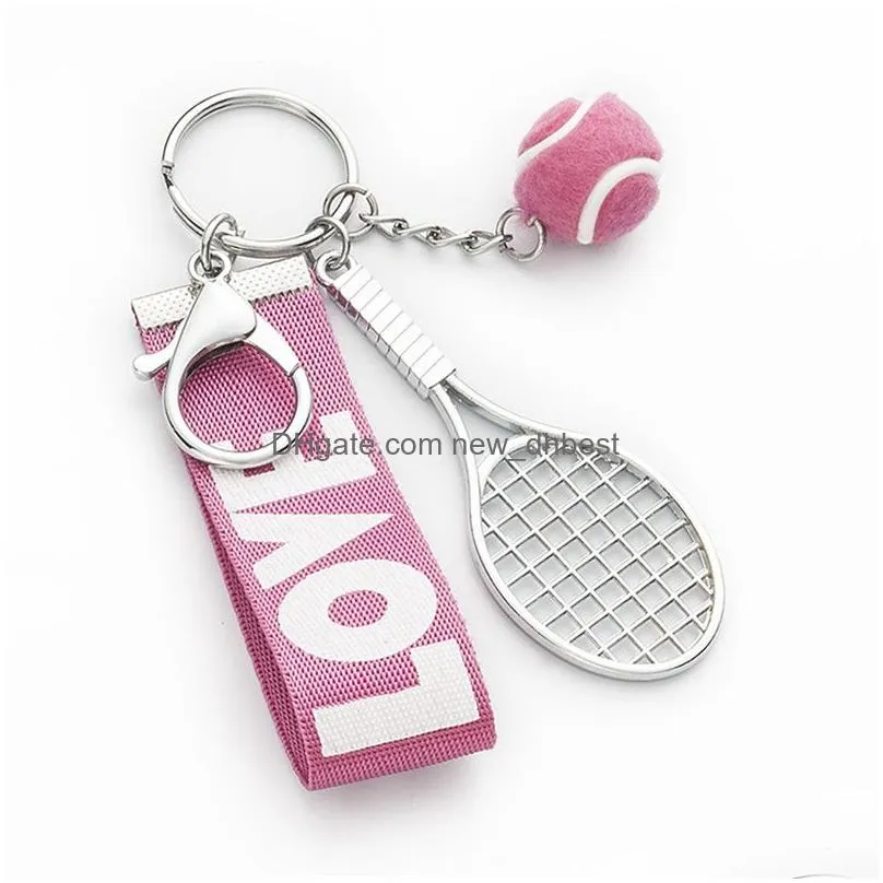 keychains mini simulation tennis key chain metal racket keychain webbing love lanyard hand rope bag pendant sport car jewelry