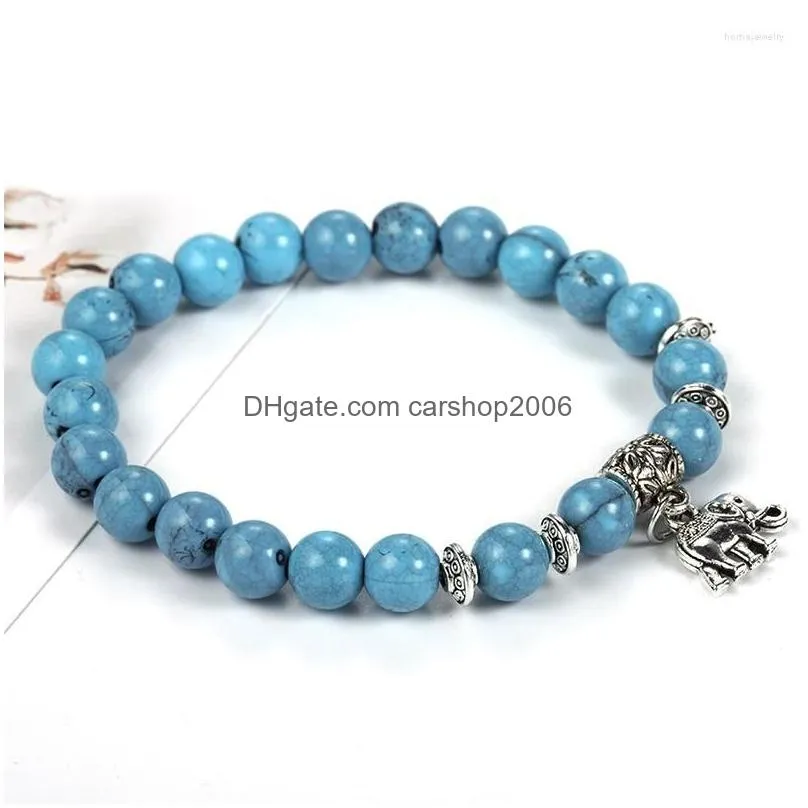link bracelets retro national style elephant animal bracelet creative blue natural stone round beads fashion women jewelry accessories