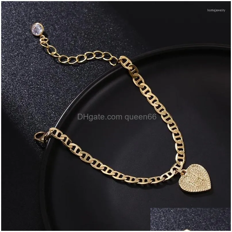 link bracelets 26 alphabet golden heart woman anklet bracelet full name sandy beach fashion foot ring female jewelry accessories