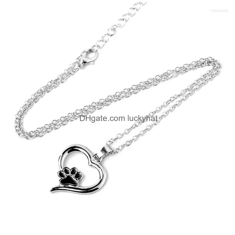 pendant necklaces hollow lucky footprint love heart animal pet dog necklace woman mother girl gift wedding blessing jewelry