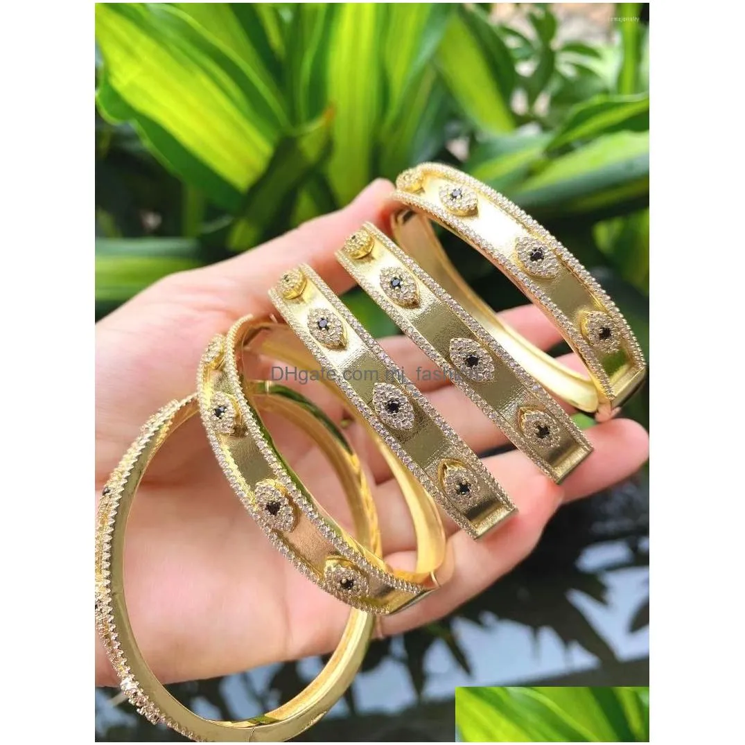 bangle 3pcs trendy cz pave eye cuff with zircon micro for women gold plated copper daily wear