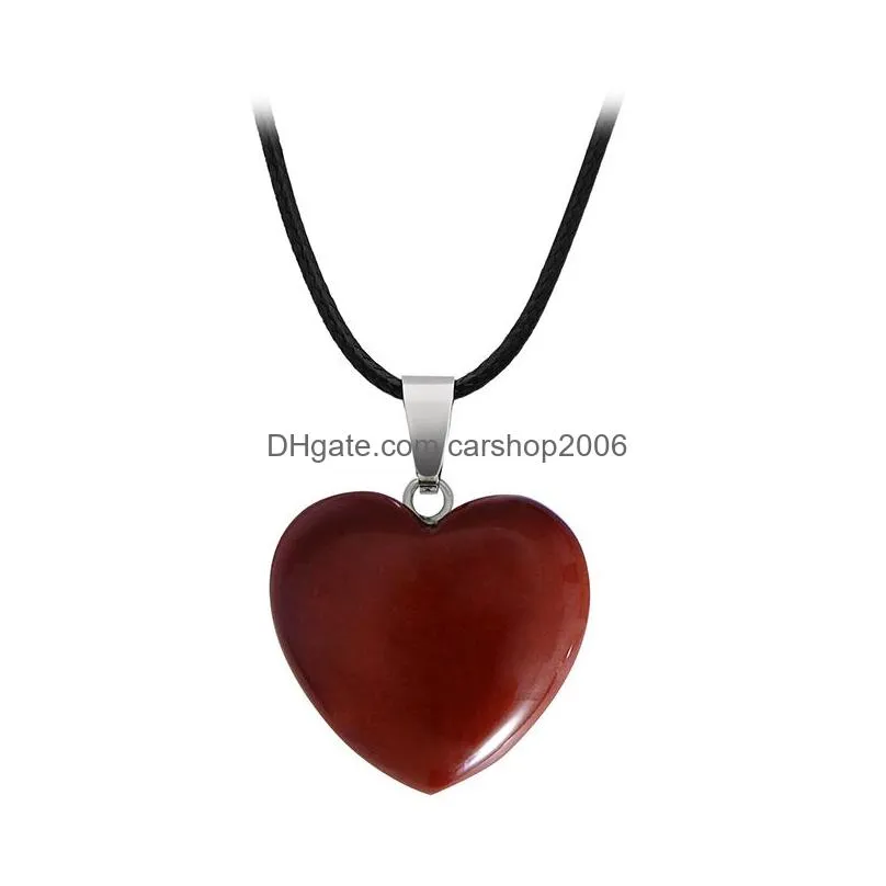 natural crystal stone pendant necklace hand carved creative heart shaped gemstone necklaces fashion accessory gift with chain 25mm