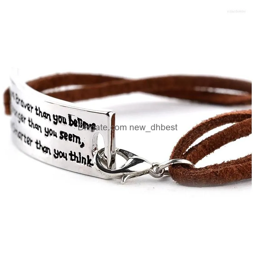 strand fashion braceletyou are braver than you believe stronger seem motivational leather bracelet men women jewelry