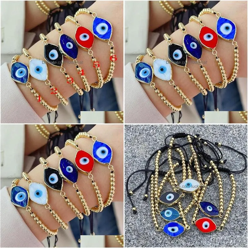 strand 10pcs 2023 fashion elegant women lucky eye bracelet with golden plated beads turkey glass eyes handmade adjustable bangles