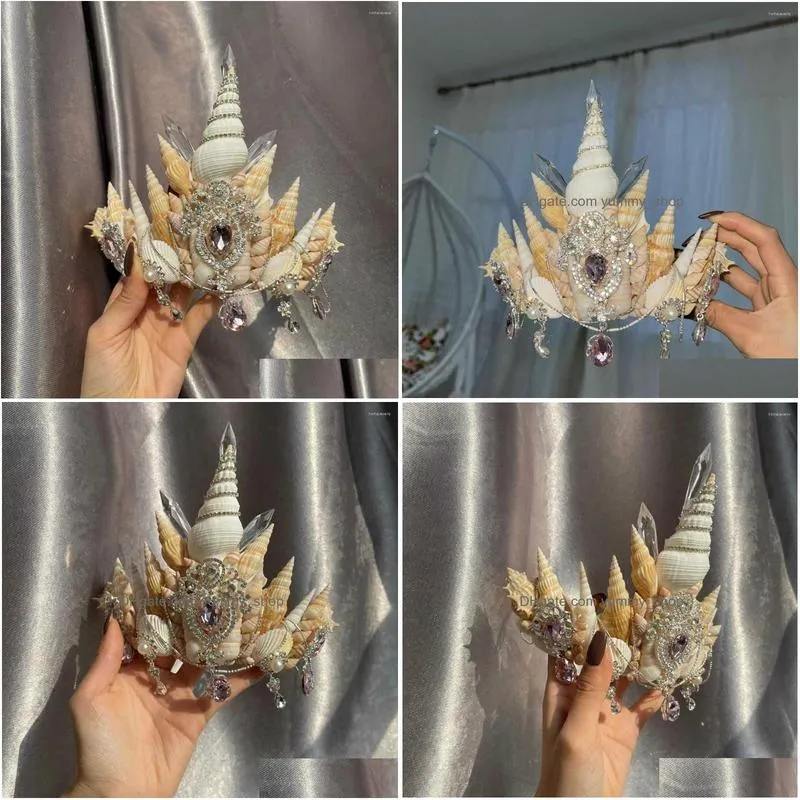 hair clips mermaid pearl shell crown headdress scallop conch princess elf po studio pography