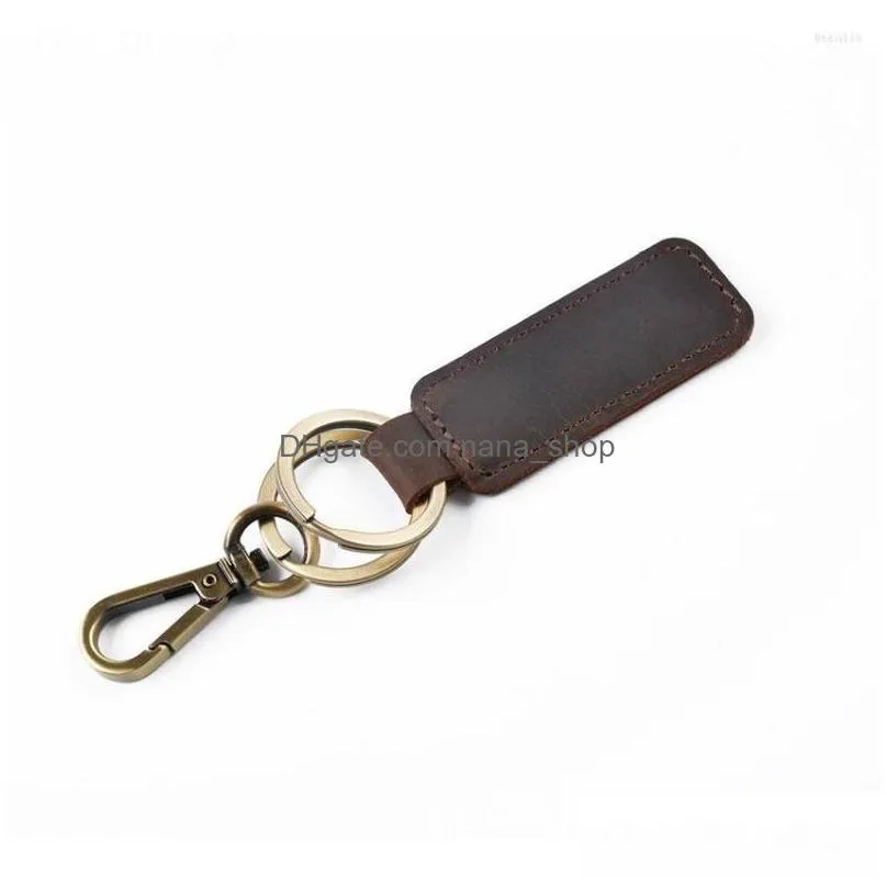 keychains vintage genuine leather wristlet keychain for men women fashion double key rings casual crazy horse chain wholesale