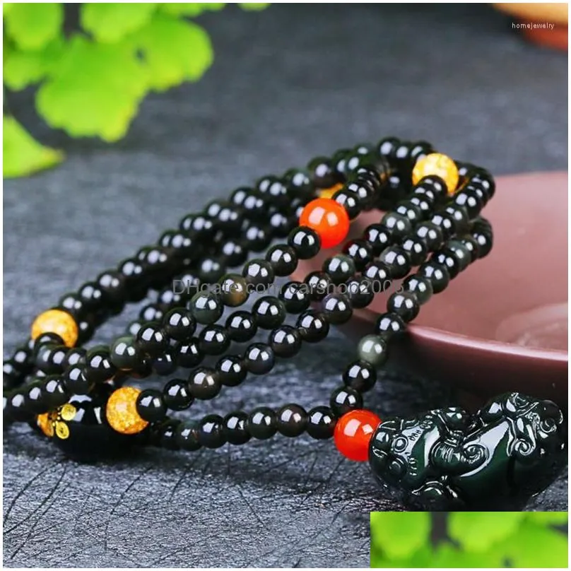 strand wholesale rainbow eye natural obsidian stone bracelets beads with pixiu pendant bracelet lucky for women men energy jewery