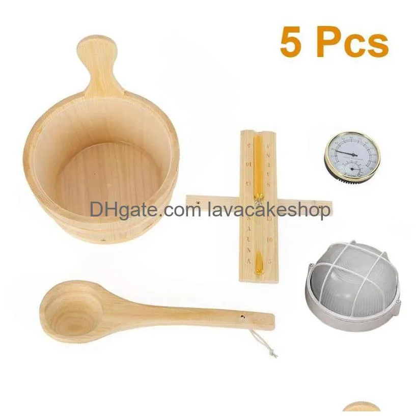 bath accessory set 5pcs wooden luxury sauna steam room accessories barrel spoon hourglass lamp for and spa