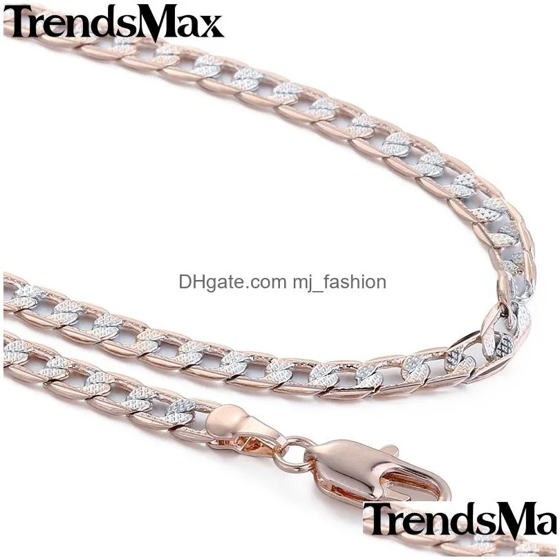 wholesale trendsmax customized 4mm flat hammered cuban silver rose gold filled necklace mens chain womens wholesale jewelry gift gn65