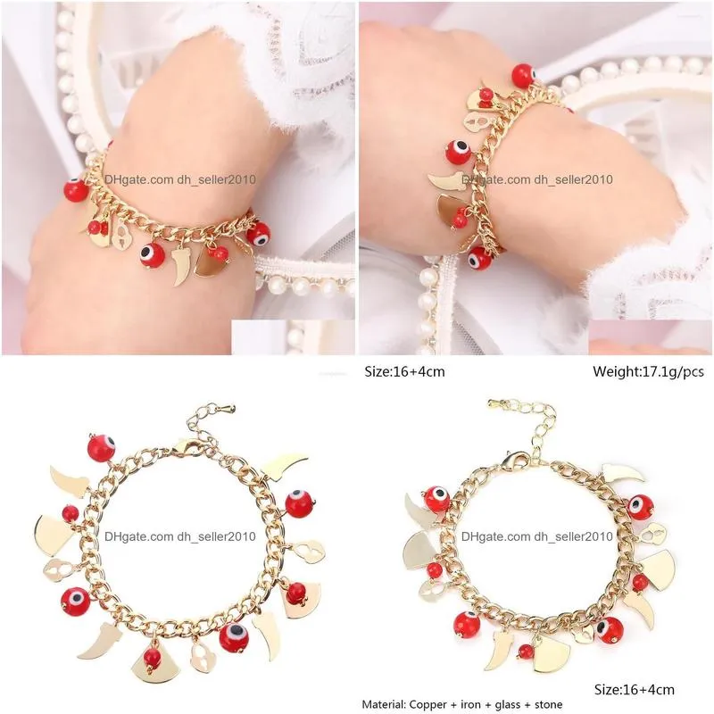 link bracelets fashion jewelry womens gifts high quality gold horn accessories lock fan pendant red devils eye chain hip hop