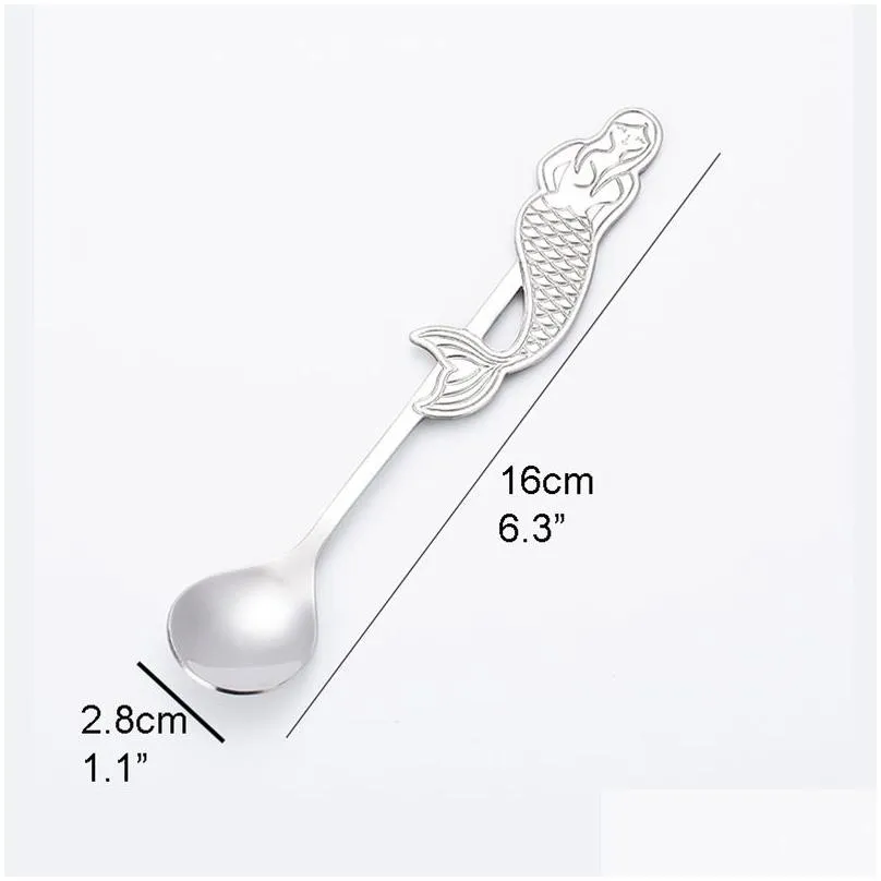 stainless steel mermaid spoons creative cartoon stirring spoon mixingspoon coffee spoon dessertspoon teaspoon ice cream scoop flatware dining utensils