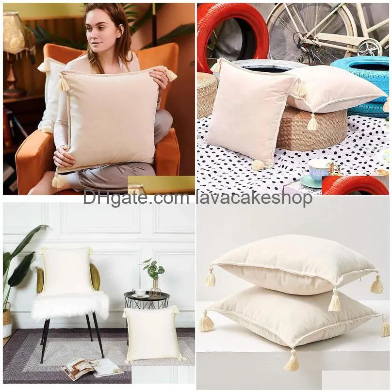cushion/decorative pillow canirica velvet cushion cover with tassel 45x45cm soft decoration pillows for living room solid housse de