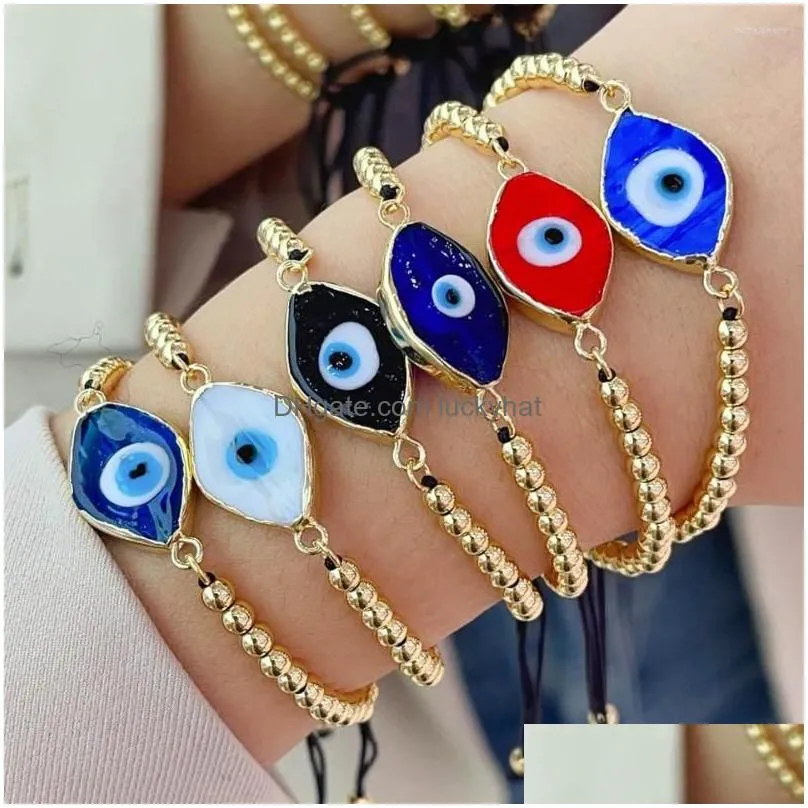 strand 10pcs 2023 fashion elegant women lucky eye bracelet with golden plated beads turkey glass eyes handmade adjustable bangles