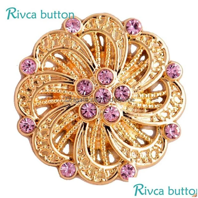 wholesale d03311 rivca gold snap button 8 color est rhinestone 18mm ancient silver plating snap button leather bracelets for women