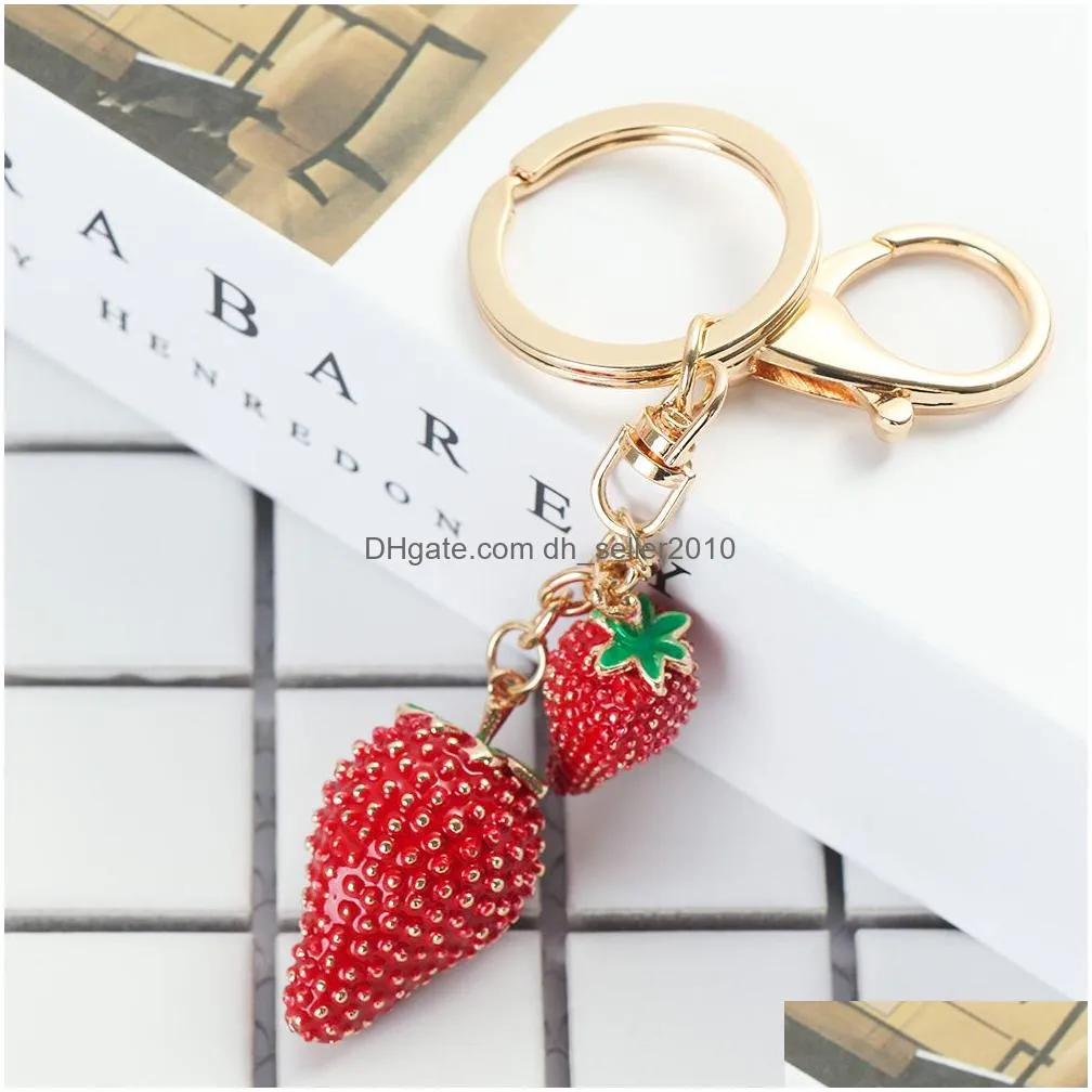 1pc strawberry metal key chain fashion rhinestone key ring handbag pendant lover gifts portable personalized multifunctional