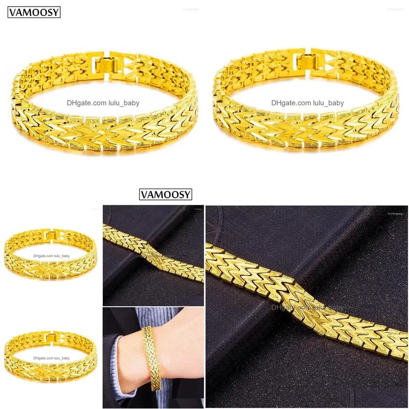 link bracelets male bracelet jewelry 12mm pulseira masculine trendy pure 24k gold color chunky chain wholesale bileklik for man