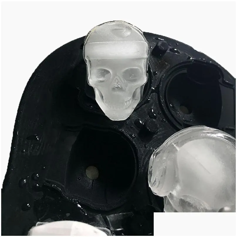 3d skullhead ice molds bar tools silicone rubber halloween fun ice ball maker for cocktails juice whiskey bourbon zer