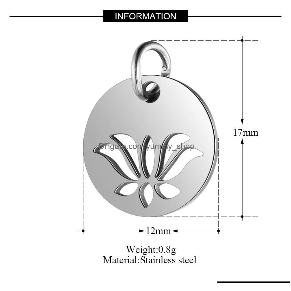 10pcs/lot 316l stainless steel charms silver color cut out om yoga lotus sun charms pendants for jewelry making diy handmade