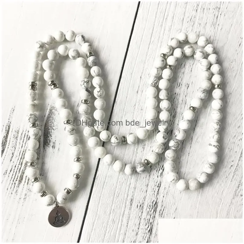 strand 2022 style high quantity natural stone bracelet 108 mala yoga white howlite jewelry drop