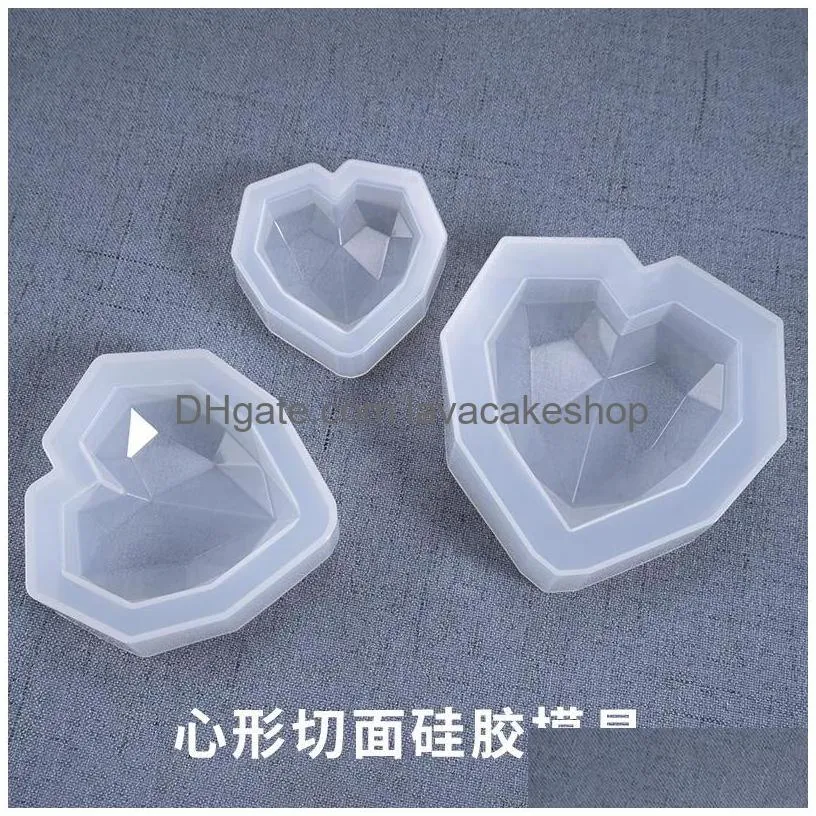 1pcs 3d love heart design silicone cake mold diamond soap moulds diy car pendant gypsum plaster hearts mold handmade candle molds 20220221