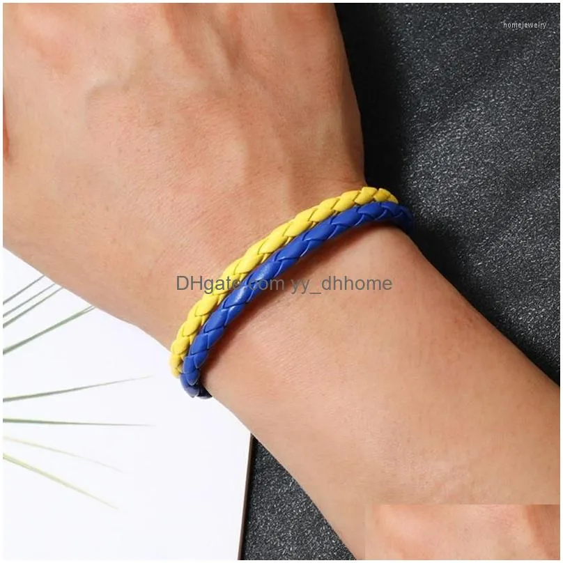 link bracelets blue yellow bracelet ukrainian flag color jewelry ukraine braided leather for men women kids