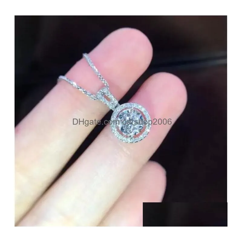 luxury jewelry circle pendant 925 sterling silver round cut white topaz cz diamond gemstones eternity party women wedding clavicle necklace