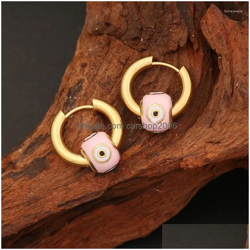 dangle earrings colorful eyes stainless steel ear buckle for women girls gold color personality dripping oil metal geometric