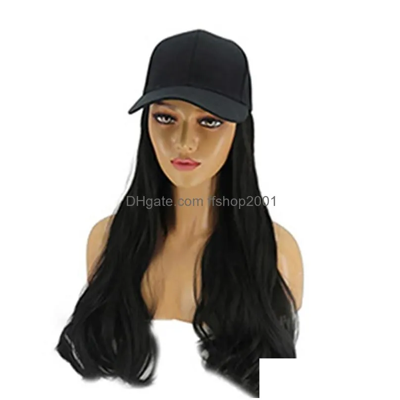 women girl long curly wig synthetic hairpiece hair extension with baseball cap fashionable antiultraviolet sun hat streetwear