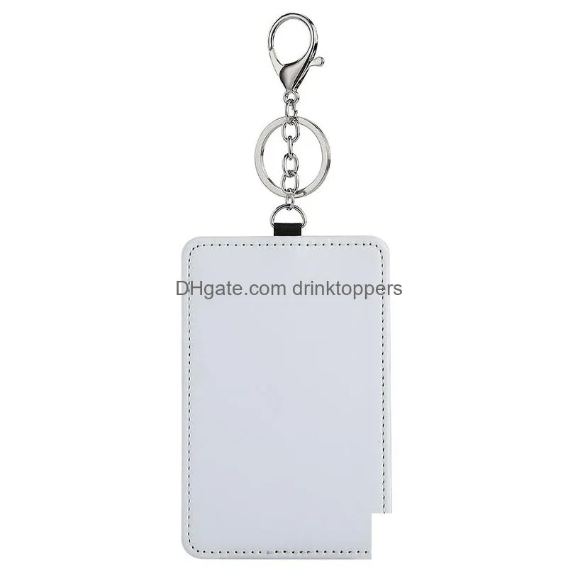 sublimation badge holder blanks with keychain party key ring pu leather id card holders bus card keychains pendants