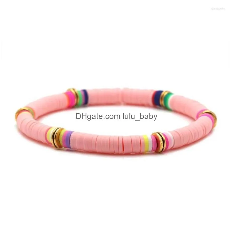 strand 5mm bohemian heishi polymer clay disc beads stretch bracelet women girl 2023 fashion summer pink blue surf jewelry