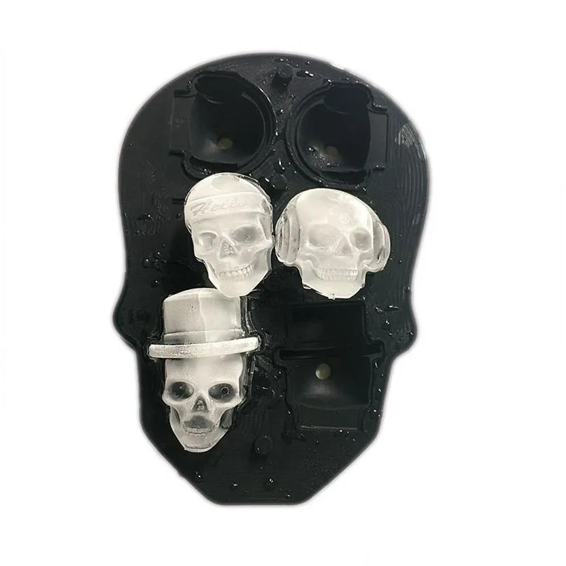 3d skullhead ice molds bar tools silicone rubber halloween fun ice ball maker for cocktails juice whiskey bourbon zer